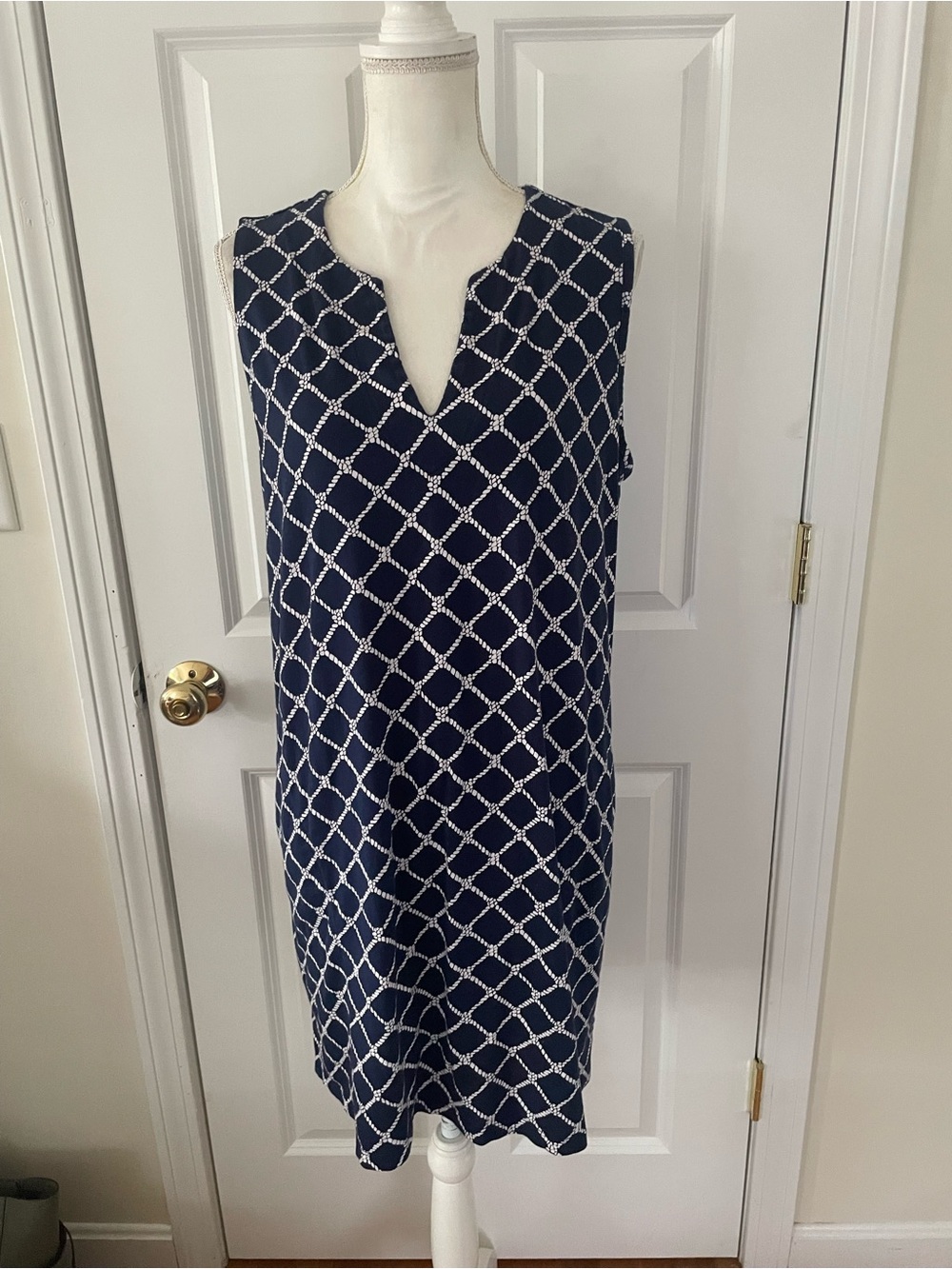 Lands' End Navy & White Sleeveless Lattice Swim Cover-Up or casual dress